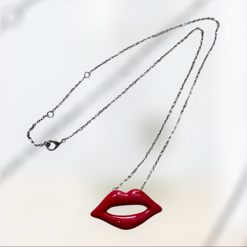 Accessorize Red Lips Pendant Necklace